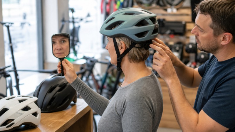 Cyklistická helma s viditelnými větracími otvory a dopínacím systémem na zadní straně